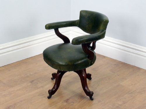 fig 2. Victorian Mahogany & Leather Revolving Captains Office Armchair (Circa 1860 - 1890)