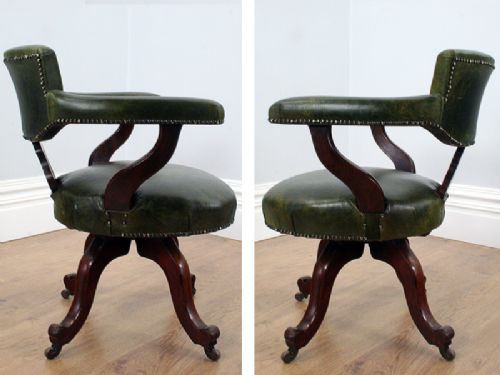 fig 3. Victorian Mahogany & Leather Revolving Captains Office Armchair (Circa 1860 - 1890)