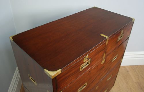 fig 1. Colonial Mahogany & Brass Military Campaign Chest of Drawers (Circa 1830 - 1850)