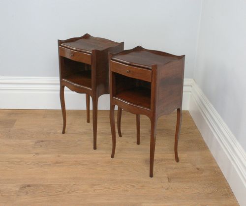 Pair of French Louis Xv1 Revival Chestnut Serpentine Shaped Bedside Cabinets (Circa 1920)