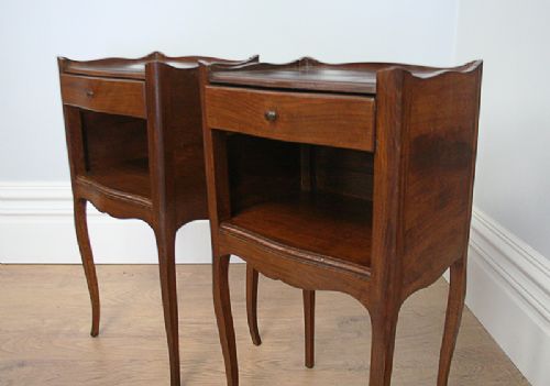 fig 1. Pair of French Louis XV1 Revival Chestnut Serpentine Shaped Bedside Cabinets (Circa 1920)