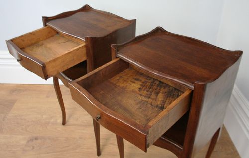 fig 3. Pair of French Louis XV1 Revival Chestnut Serpentine Shaped Bedside Cabinets (Circa 1920)