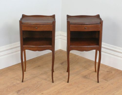 fig 2. Pair of French Louis XV1 Revival Chestnut Serpentine Shaped Bedside Cabinets (Circa 1920)