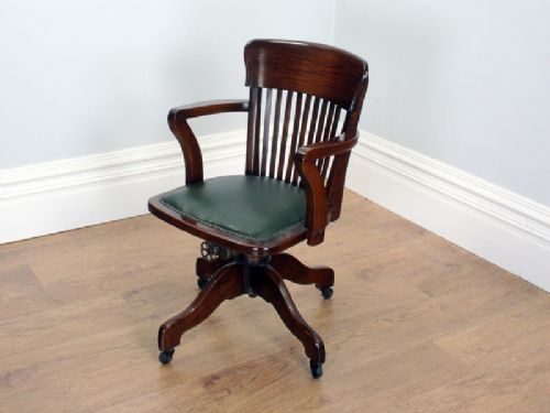 Edwardian Mahogany Revolving Leather Office Armchair (Circa 1910 - 1920)