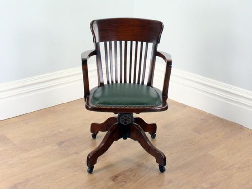 fig 1. Edwardian Mahogany Revolving Leather Office Armchair (Circa 1910 - 1920)