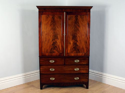 fig 1. Flame Mahogany Regency Two Door Linen Press Hanging Cupboard (Circa 1800 - 1830)