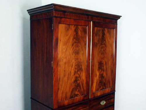 fig 2. Flame Mahogany Regency Two Door Linen Press Hanging Cupboard (Circa 1800 - 1830)