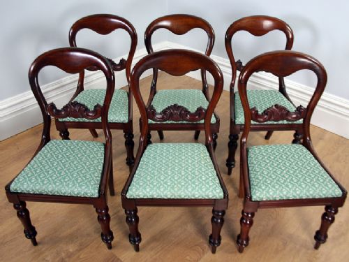fig 3. Victorian Set of 6 Mahogany Balloon Back Dining Chairs (Circa 1860 - 1880)