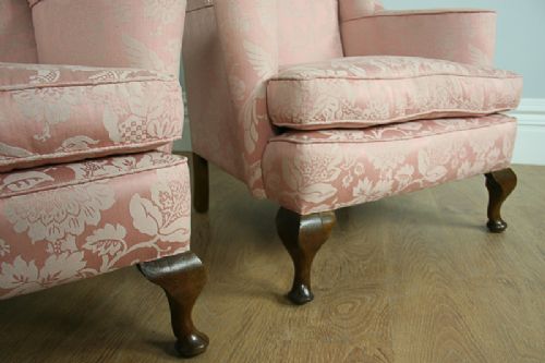 fig 2. Edwardian Carolean Style Pair Wing Chairs (Circa 1900 - 1920)