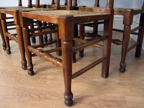 fig 3. Set of 6 Oak Ladder Back Country Farmhouse Dining Chairs (Circa 1920)