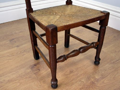 fig 6. Set of 6 Oak Ladder Back Country Farmhouse Dining Chairs (Circa 1920)