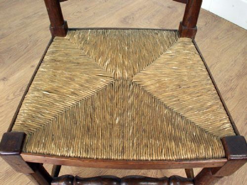 fig 7. Set of 6 Oak Ladder Back Country Farmhouse Dining Chairs (Circa 1920)