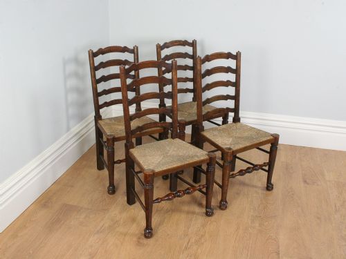 Set of 4 Ash & Elm Ladder Back Country Farmhouse Dining Chairs (Circa 1900)