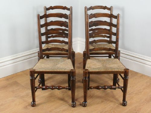 fig 1. Set of 4 Ash & Elm Ladder Back Country Farmhouse Dining Chairs (Circa 1900)