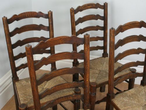 fig 3. Set of 4 Ash & Elm Ladder Back Country Farmhouse Dining Chairs (Circa 1900)