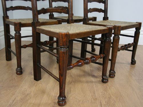 fig 4. Set of 4 Ash & Elm Ladder Back Country Farmhouse Dining Chairs (Circa 1900)