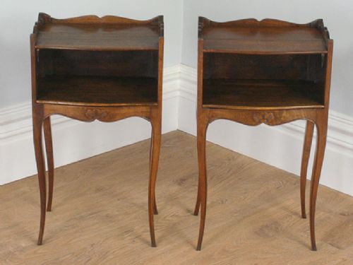 fig 1. Pair of French Louis XV1 Revival Chestnut Serpentine Bedside Cabinets (Circa 1920)