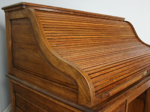 fig 1. 4ft 6” Victorian Oak Roll Top Pedestal Desk (Circa 1880)