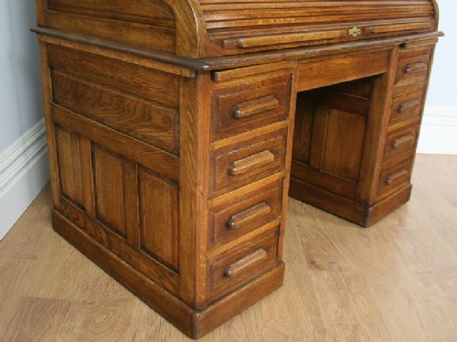 fig 2. 4ft 6” Victorian Oak Roll Top Pedestal Desk (Circa 1880)