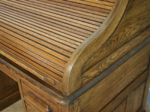 fig 4. 4ft 6” Victorian Oak Roll Top Pedestal Desk (Circa 1880)