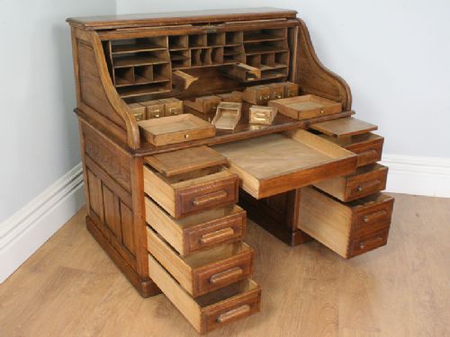 fig 6. 4ft 6” Victorian Oak Roll Top Pedestal Desk (Circa 1880)