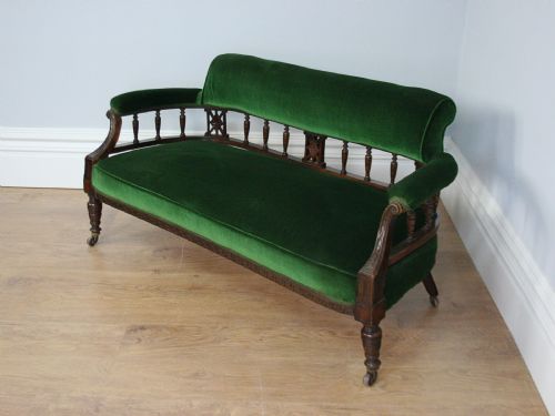 Geometric Edwardian Walnut Rail Back Couch (Circa 1900)