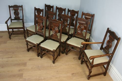 fig 1. Set of 12 French Oak Bulls Eye Provincial Dining Chairs