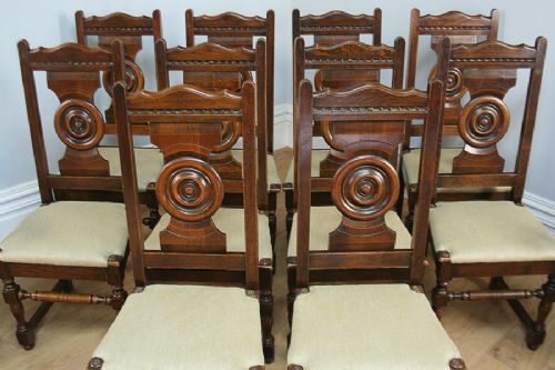fig 2. Set of 12 French Oak Bulls Eye Provincial Dining Chairs