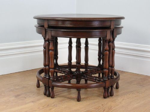fig 1. Set of Five Oak Round Nests of Tables (Circa 1920)