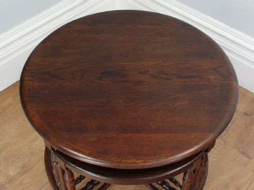 fig 3. Set of Five Oak Round Nests of Tables (Circa 1920)