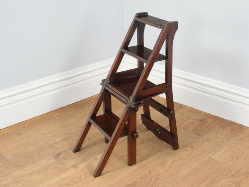 Arts & Crafts Metamorphic Mahogany Library Steps (Circa 1900)