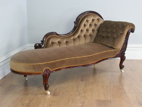 fig 1. Victorian Walnut Button Upholstered Chaise Longue (Circa 1880)