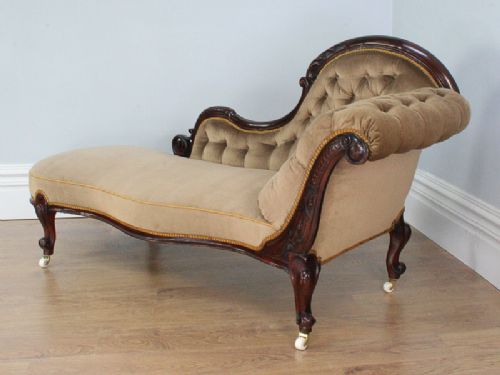 fig 2. Victorian Walnut Button Upholstered Chaise Longue (Circa 1880)
