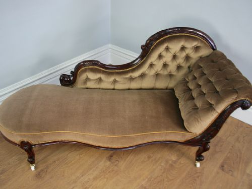 fig 5. Victorian Walnut Button Upholstered Chaise Longue (Circa 1880)