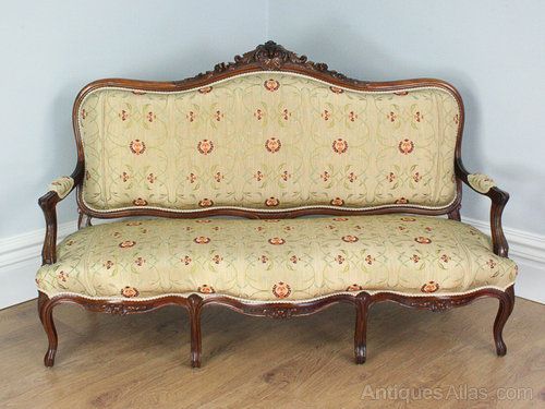 fig 1. Pair of Antique French Louis XVI Revival Walnut Couches (Circa 1880)