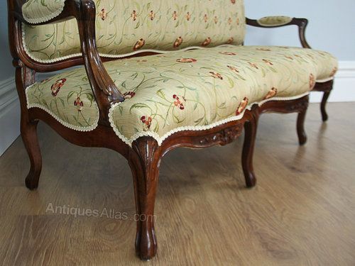 fig 3. Pair of Antique French Louis XVI Revival Walnut Couches (Circa 1880)