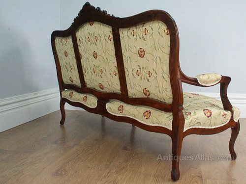 fig 5. Pair of Antique French Louis XVI Revival Walnut Couches (Circa 1880)