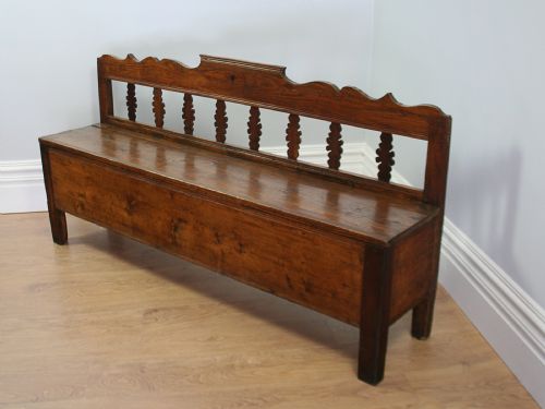 French 6ft Breton Pine Box Settle Bench (Circa 1860)