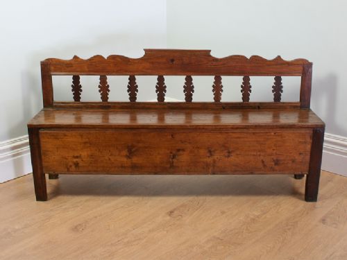 fig 1. French 6ft Breton Pine Box Settle Bench (Circa 1860)