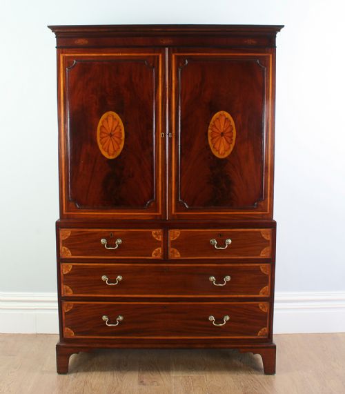 Flame Mahogany Regency Inlaid Two Door Linen Press Hanging Cupboard