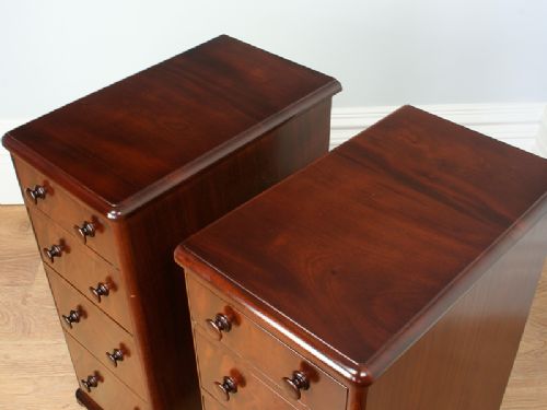 fig 2. Pair of Antique Victorian Flame Mahogany Bedside Chests (Circa 1860 - 1880)