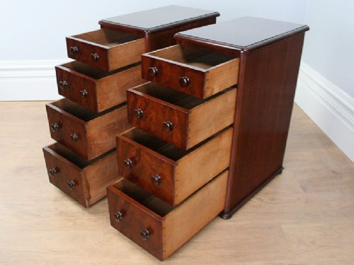 fig 3. Pair of Antique Victorian Flame Mahogany Bedside Chests (Circa 1860 - 1880)