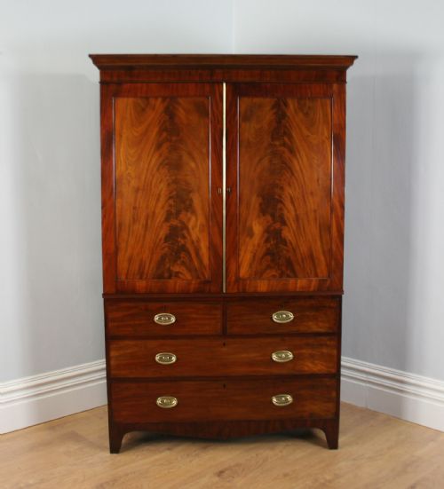 Flame Mahogany Regency Two Door Linen Press Hanging Cupboard (Circa 1800 - 1830)
