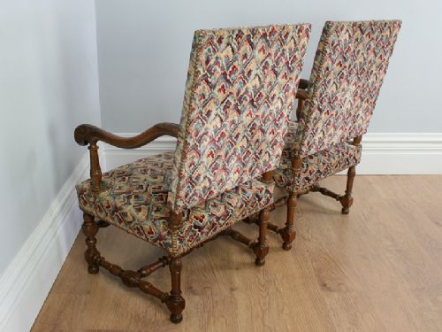 fig 5. Antique Pair of French Walnut Fauteuil Tapestry Carved Armchairs (Circa 1880)