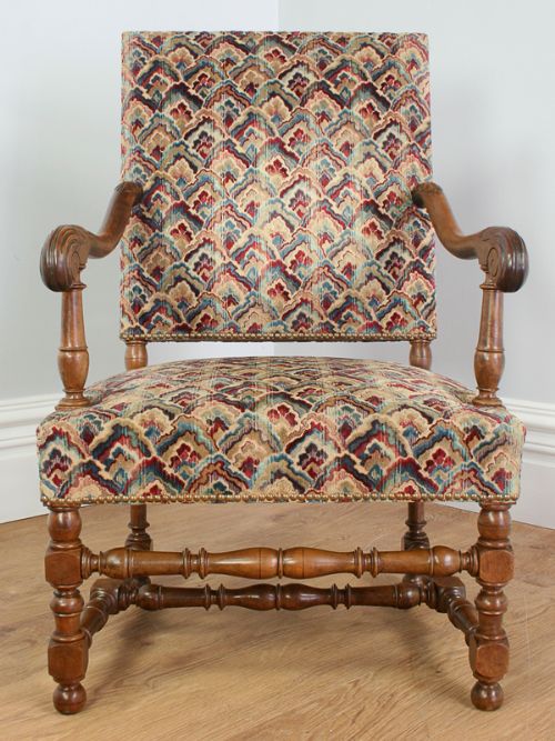 fig 6. Antique Pair of French Walnut Fauteuil Tapestry Carved Armchairs (Circa 1880)