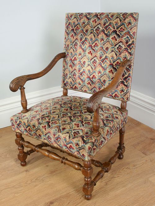 fig 7. Antique Pair of French Walnut Fauteuil Tapestry Carved Armchairs (Circa 1880)