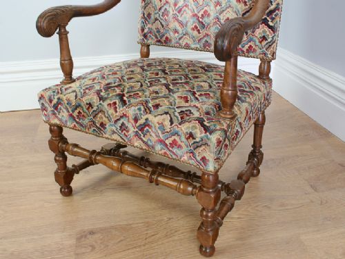 fig 8. Antique Pair of French Walnut Fauteuil Tapestry Carved Armchairs (Circa 1880)