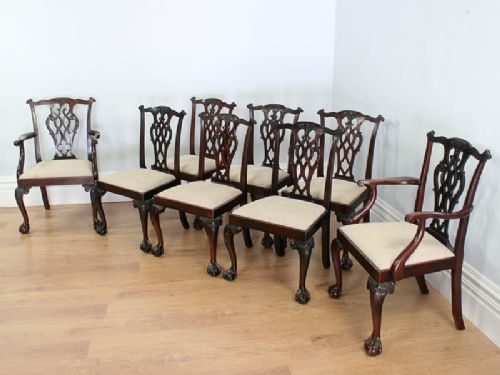 fig 1. Set of 8 Chippendale Style Carved Mahogany Dining Chairs (Circa 1900)