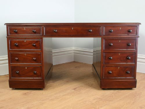 fig 2. Large Antique Victorian 5ft Mahogany Leather Partners Pedestal Desk