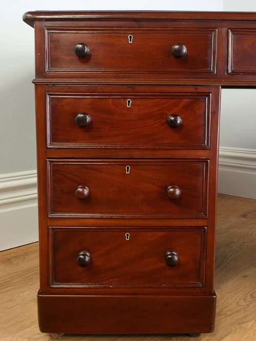 fig 7. Large Antique Victorian 5ft Mahogany Leather Partners Pedestal Desk